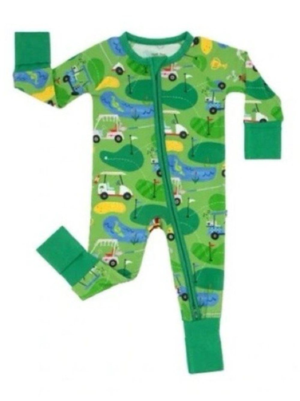 Little Sleepies Fairway Fun Zippy 0-3 Month Sleeper PJs Golf Green Color Unisex